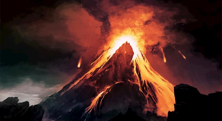 A volcano spewing lava